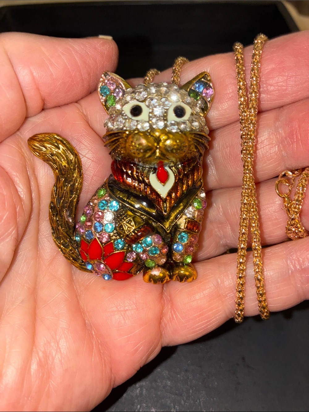 Gold-Tone Multicolor Cat Pendant Necklace - Decorative Pet Jewelry